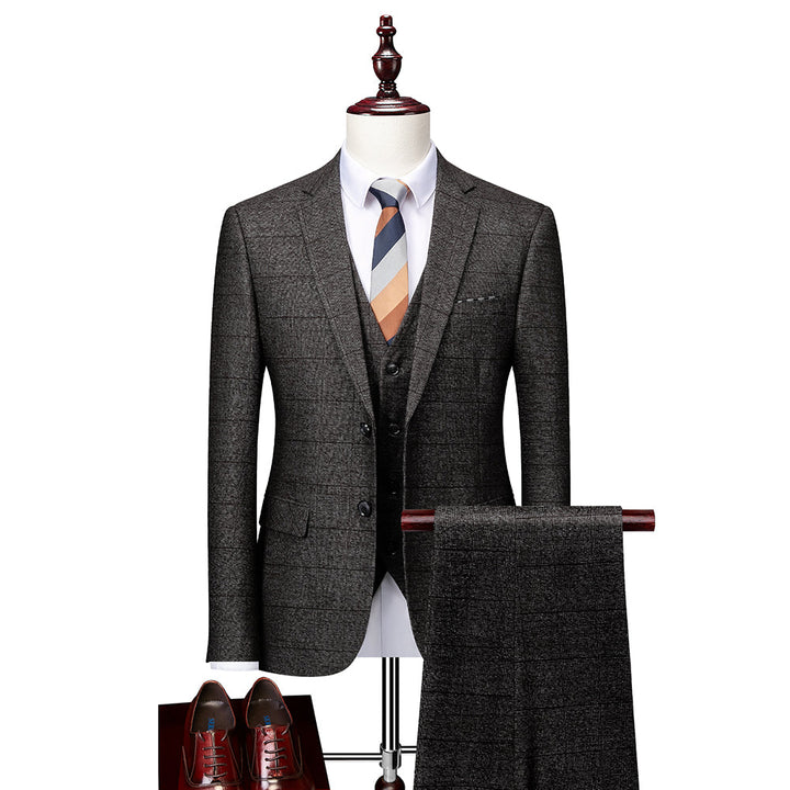 Costumes de Mariage à Carreaux 3 Pièces pour Hommes, Coupe Ajustée, Simple Boutonnage, Deux Boutons