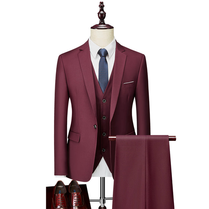 Costumes de Mariage 3 Pièces pour Hommes, Coupe Ajustée, Simple Boutonnage, Couleur Unie, Bordeaux, Blanc, Ivoire, Gris, Bleu