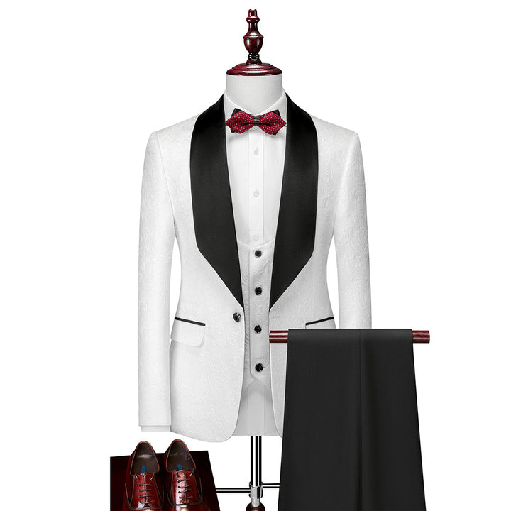 Costumes de Mariage 3 Pièces à Motifs pour Hommes, Coupe Ajustée, Simple Boutonnage, Un Bouton, Rose Champagne, Rouge, Blanc, Noir