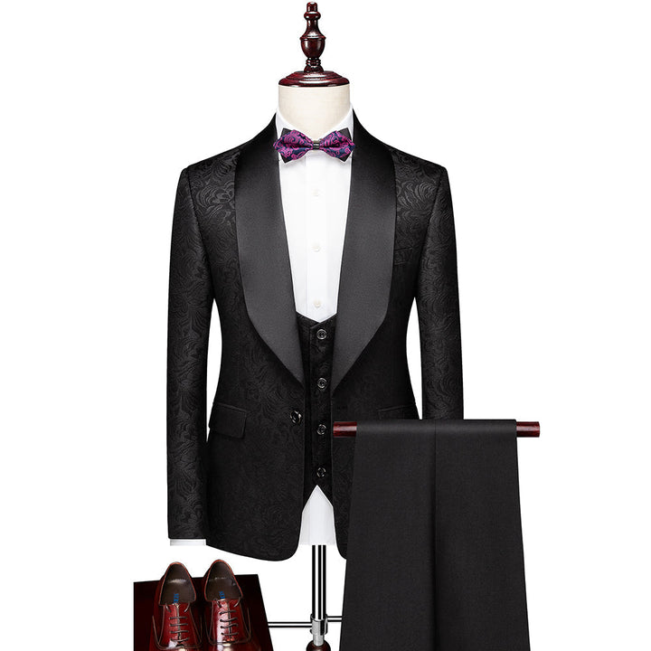 Costumes de Mariage 3 Pièces à Motifs pour Hommes, Coupe Ajustée, Simple Boutonnage, Un Bouton, Rose Champagne, Rouge, Blanc, Noir