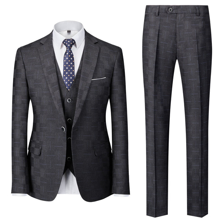 Costumes de Mariage à Carreaux 3 Pièces Bleu Bordeaux Noir pour Hommes, Coupe Ajustée, Simple Boutonnage, Un Bouton