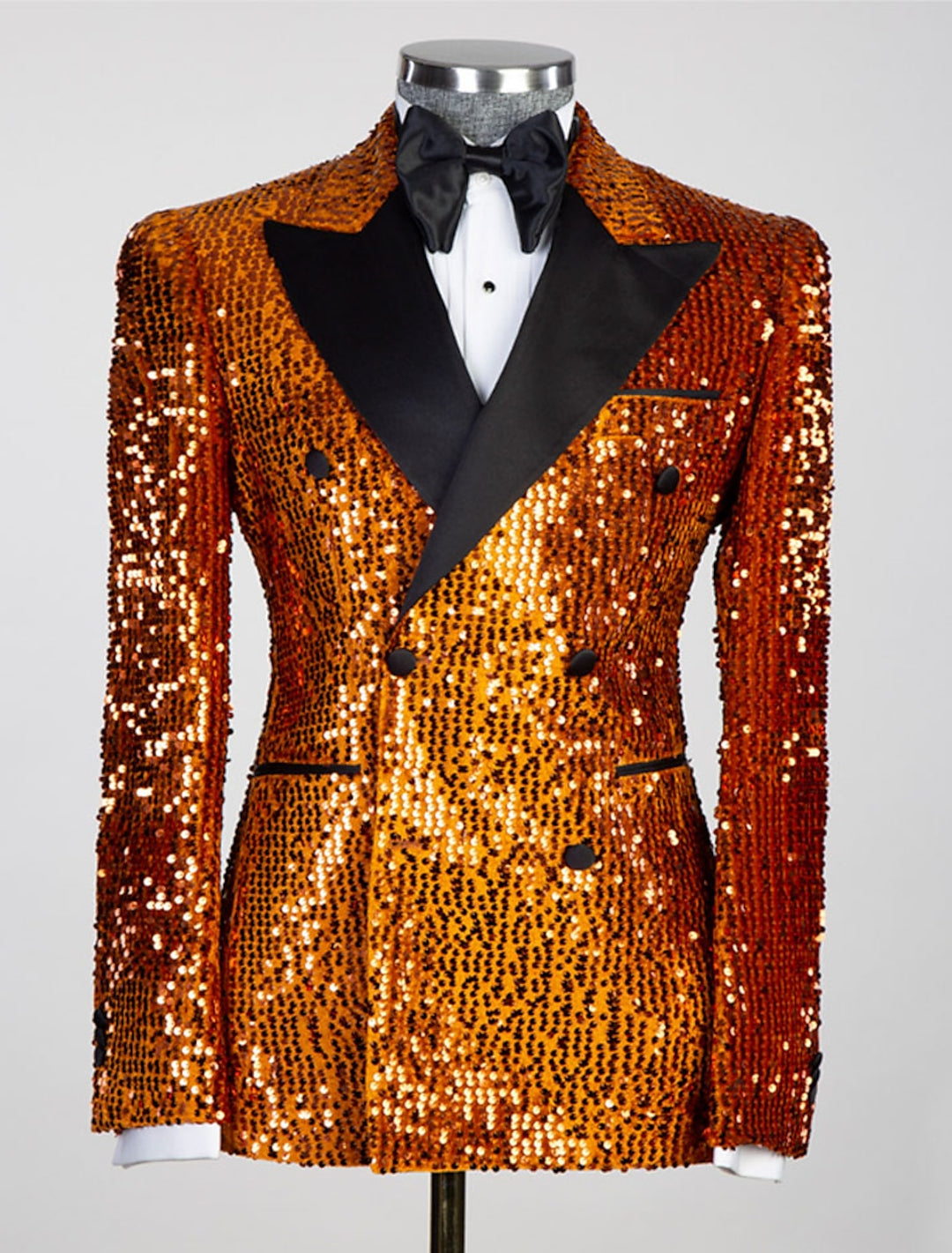 Veste de Soirée à Paillettes à Six Boutons pour Homme, Coupe Ajustée, Croisée, Couleur Or, Rose, Orange, Argent, Noir