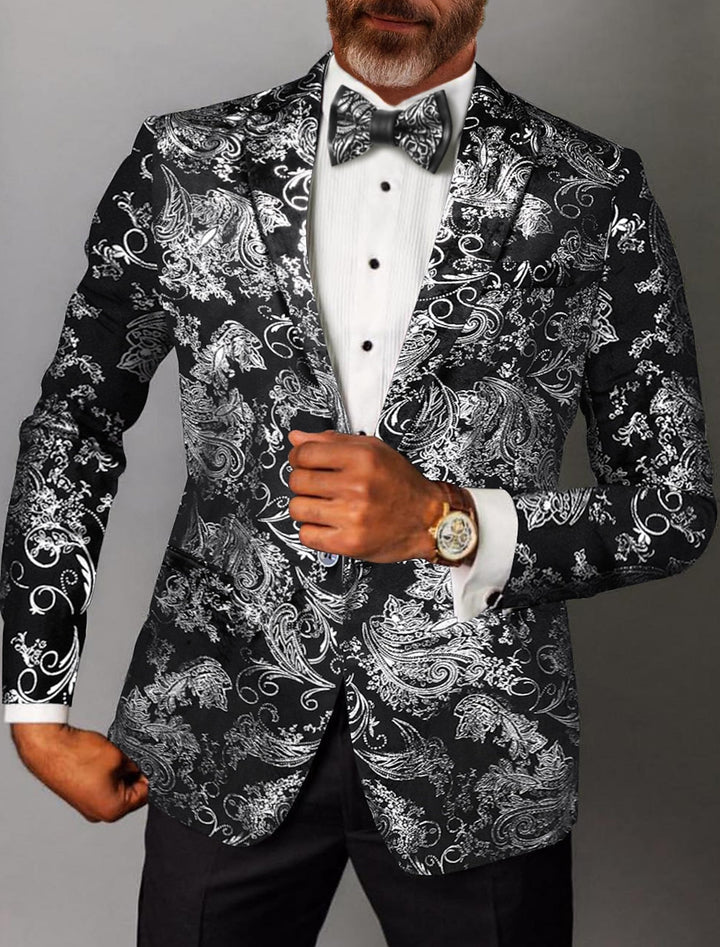 Veste de Soirée Imprimée à Un Bouton et à Boutonnage Simple pour Homme, Coupe Ajustée, Couleur Or et Argent