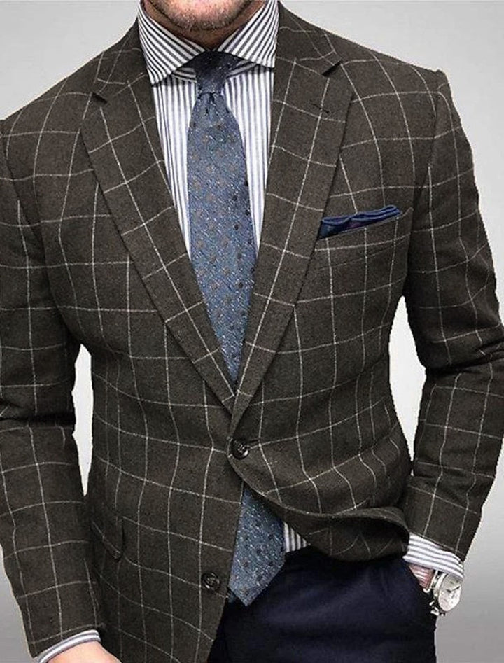 Veste Décontractée à Carreaux Grise à Deux Boutons et Coupe Ajustée pour Homme