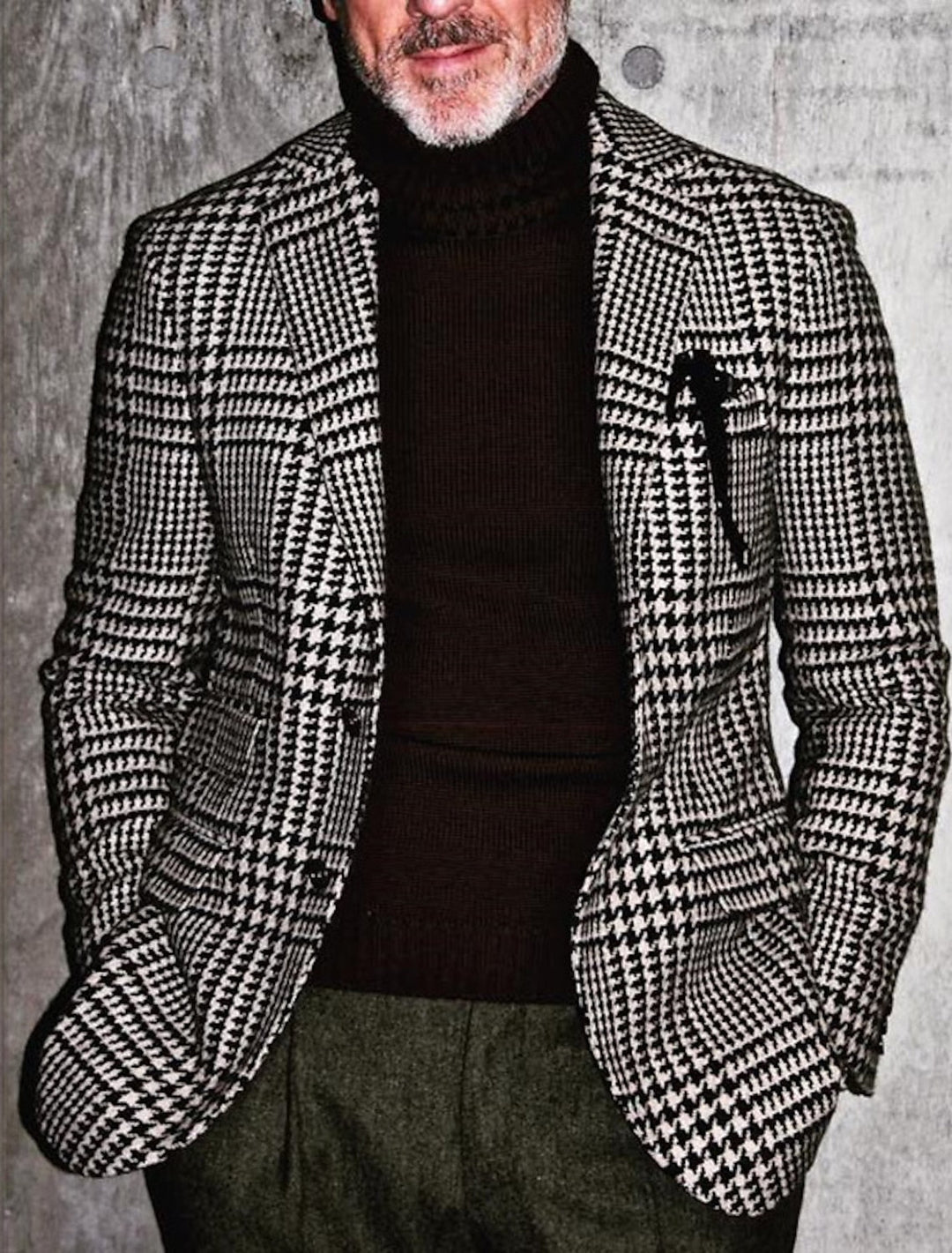 Veste Décontractée à Deux Boutons et Coupe Ajustée pour Homme, Motif Pied-De-Poule