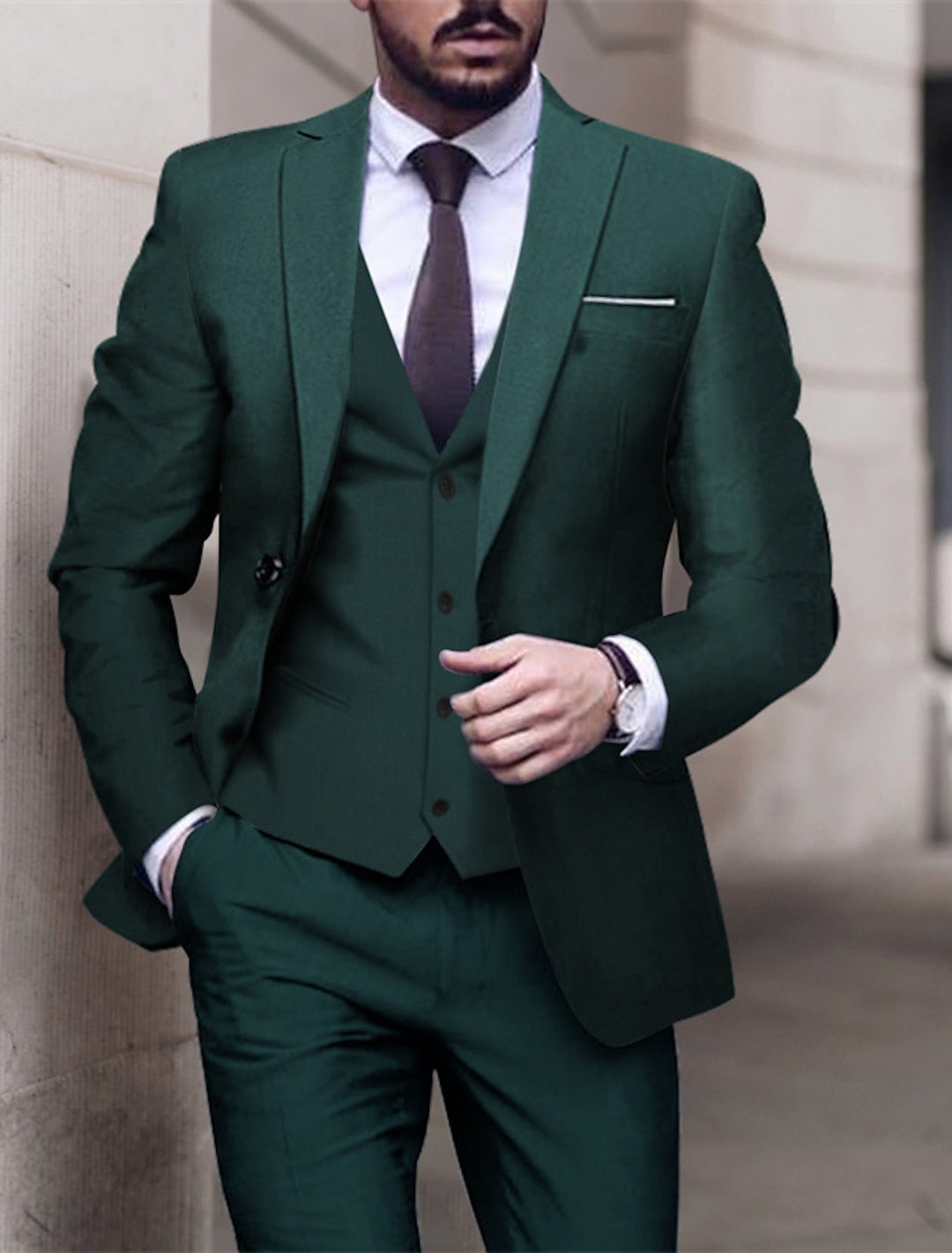 Costumes de Mariage 3 Pièces pour Hommes, Coupe Ajustée, Simple Boutonnage, Couleur Unie