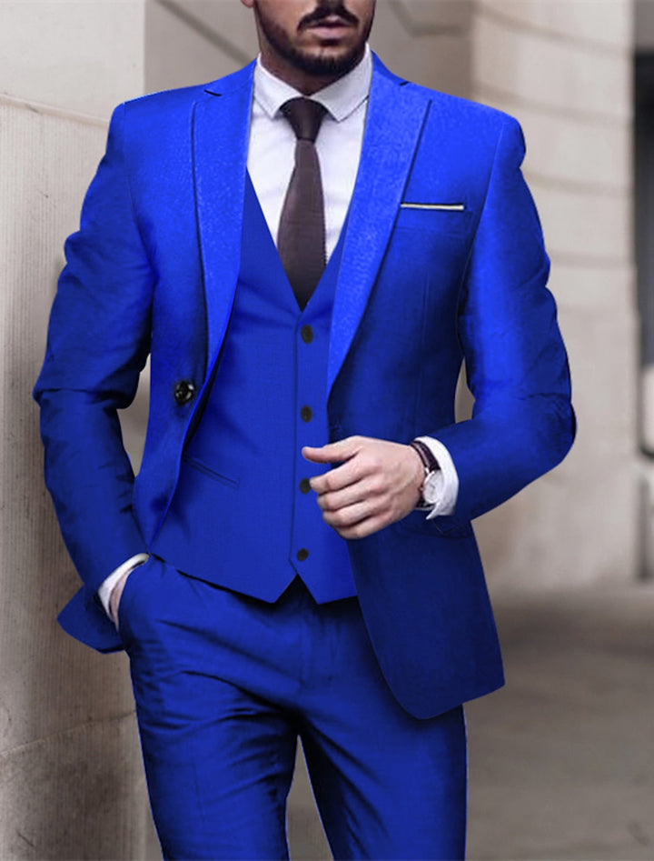 Costumes de Mariage 3 Pièces pour Hommes, Coupe Ajustée, Simple Boutonnage, Couleur Unie