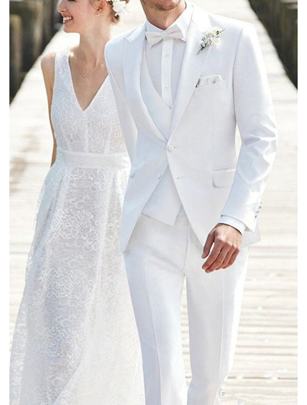 Costumes de Mariage 3 Pièces pour Hommes, Coupe Ajustée, Simple Boutonnage, Deux Boutons, Couleur Unie