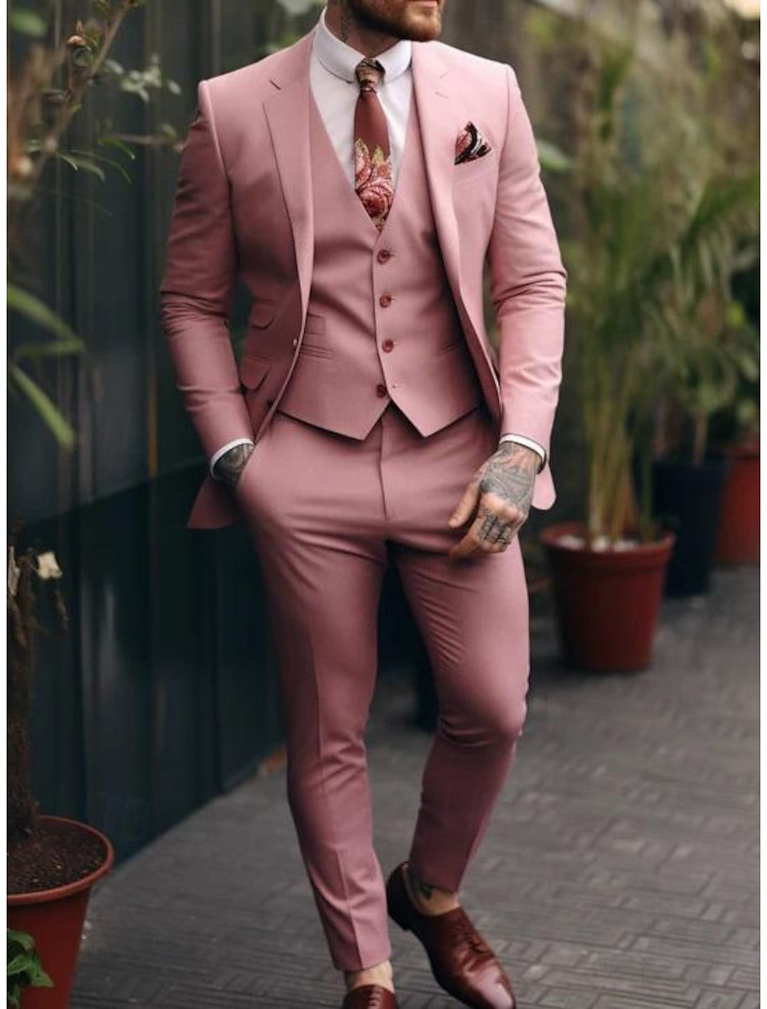 Costumes de Mariage 3 Pièces pour Hommes, Coupe Ajustée, Simple Boutonnage et Un Bouton