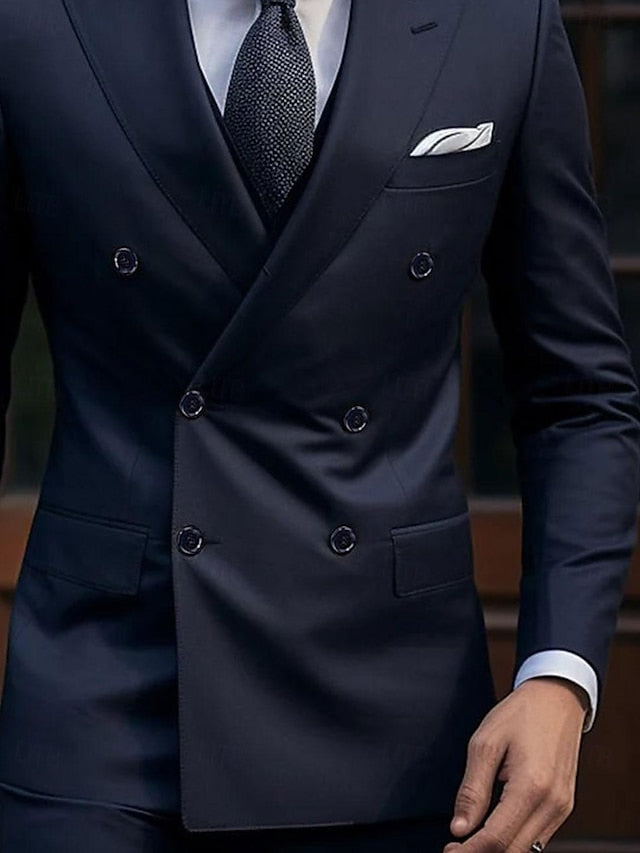 Costumes de Mariage 2 Pièces à Coupe Ajustée pour Hommes, Croisés, à Six Boutons