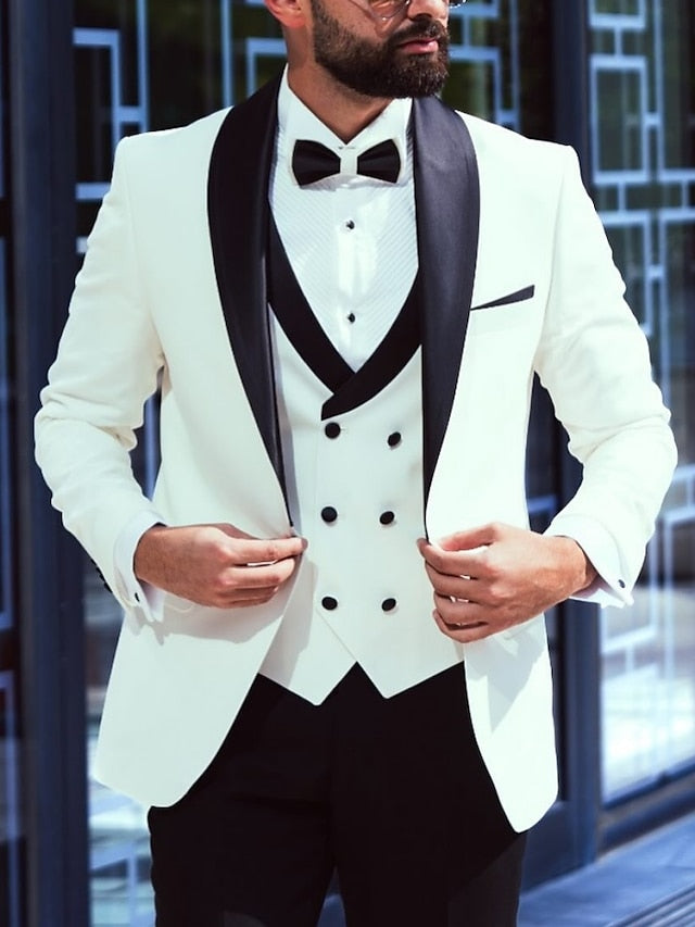 Costumes de Mariage 3 Pièces pour Hommes, Coupe Ajustée, Simple Boutonnage et Un Bouton