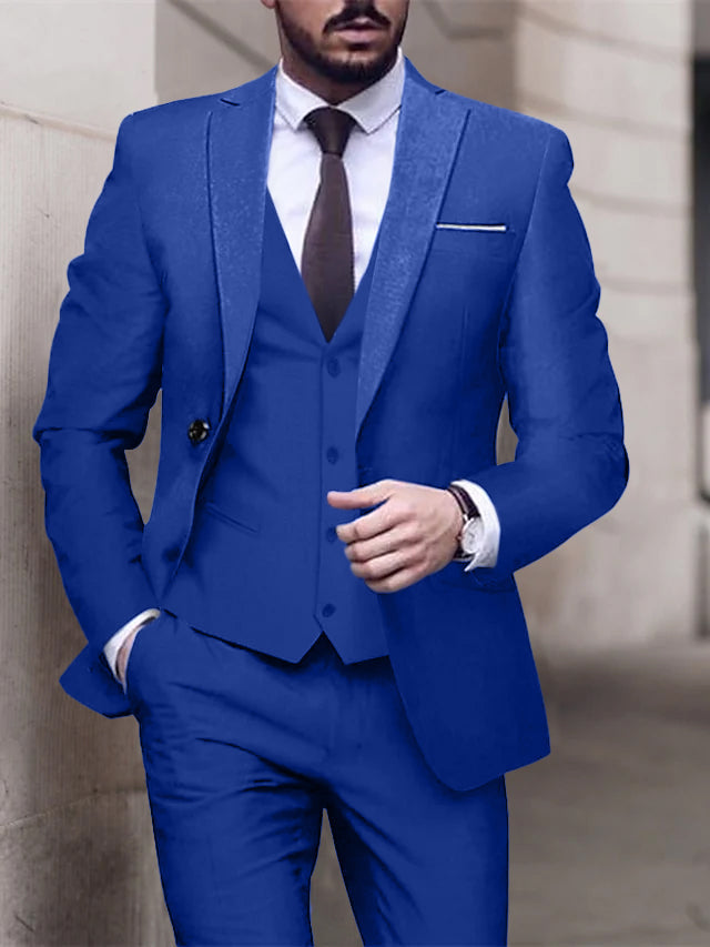 Costumes de Mariage 3 Pièces pour Hommes, Coupe Ajustée, Simple Boutonnage et Un Bouton