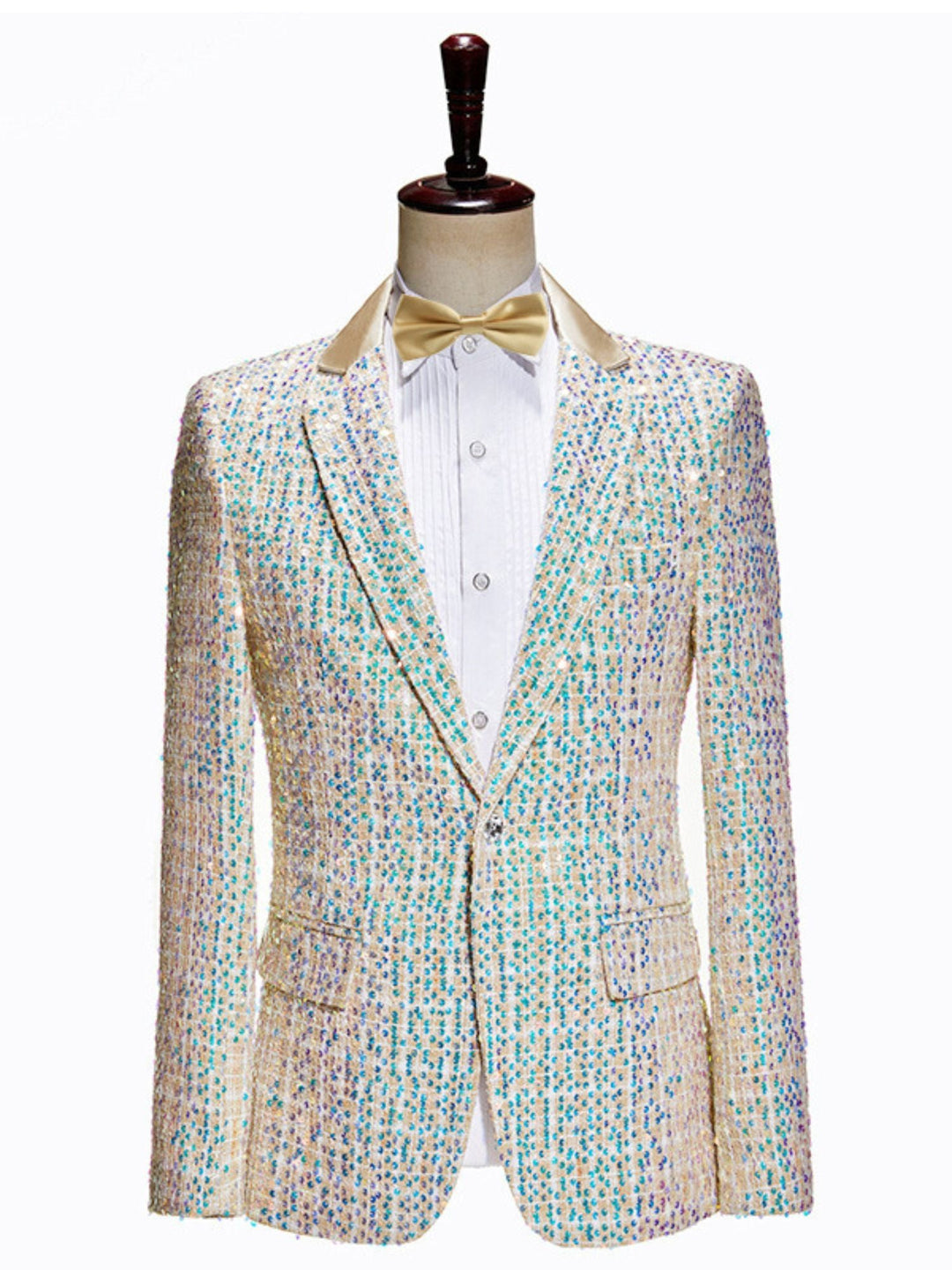 Costume de Mariage 2 Pièces à Un Bouton et à Paillettes pour Homme, Coupe Slim, Couleur Champagne