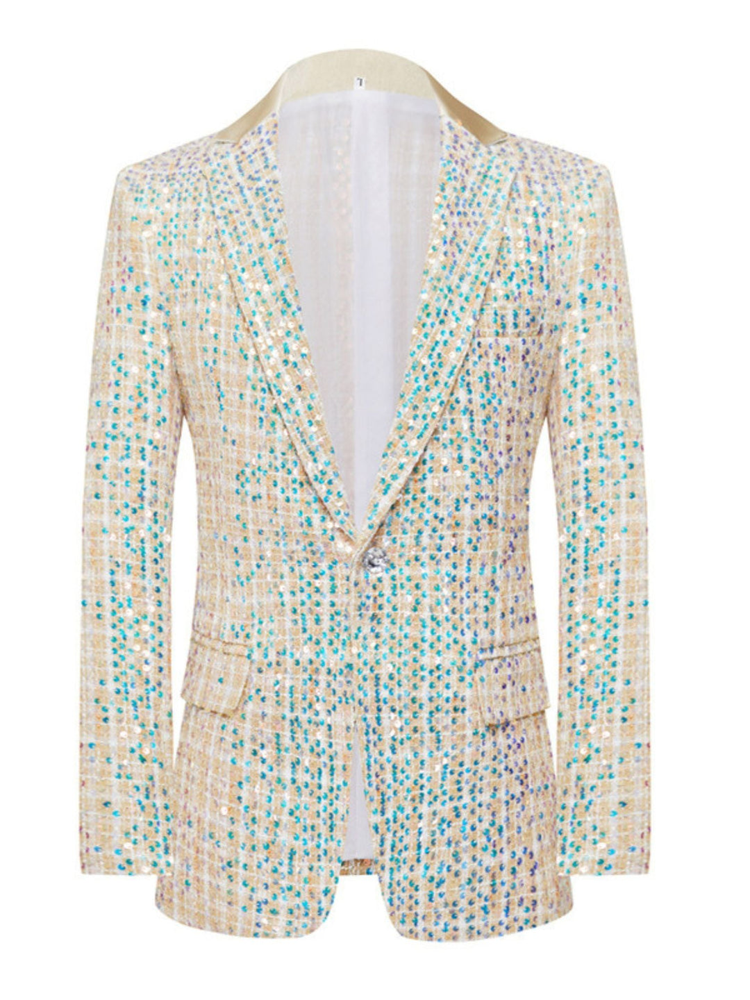 Costume de Mariage 2 Pièces à Un Bouton et à Paillettes pour Homme, Coupe Slim, Couleur Champagne