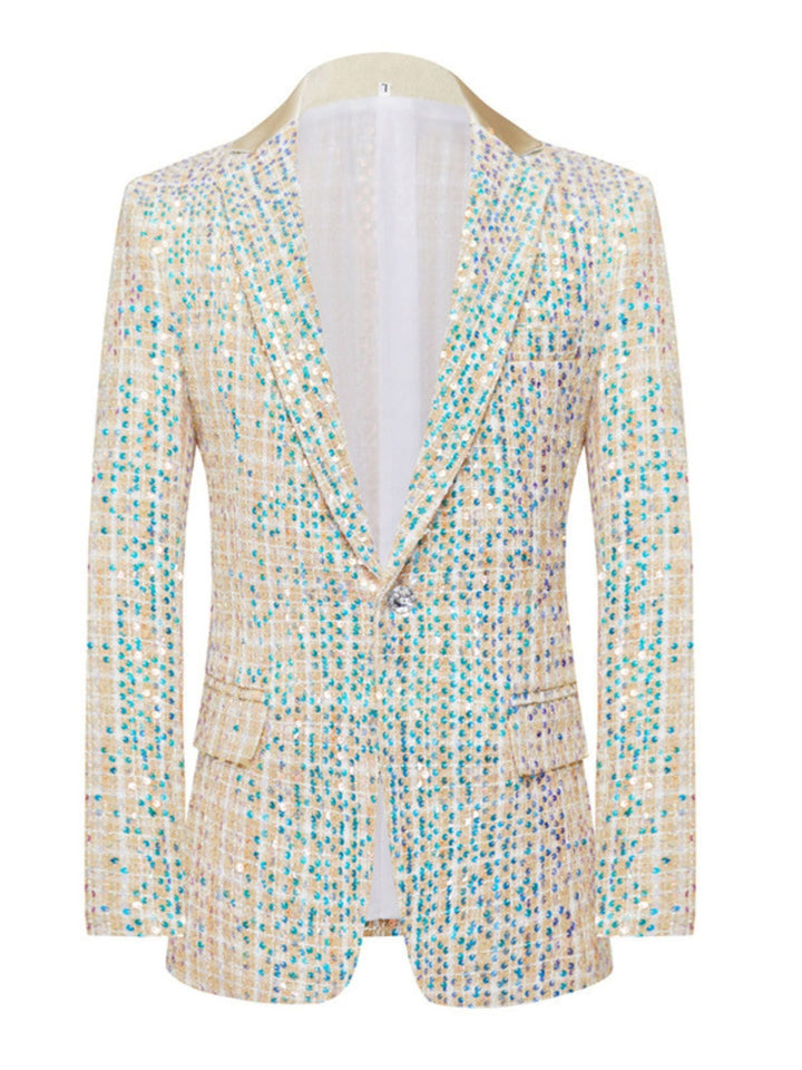 Costume de Mariage 2 Pièces à Un Bouton et à Paillettes pour Homme, Coupe Slim, Couleur Champagne