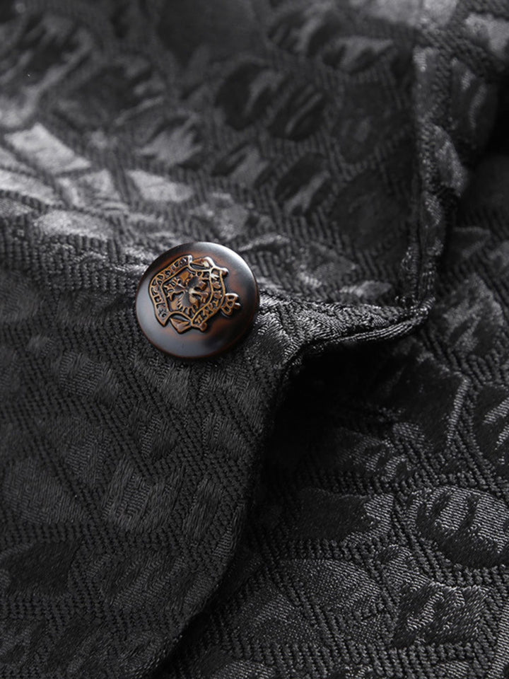 Costume de Mariage Vintage à Imprimé Floral Simple Noir pour Homme, Coupe Ajustée