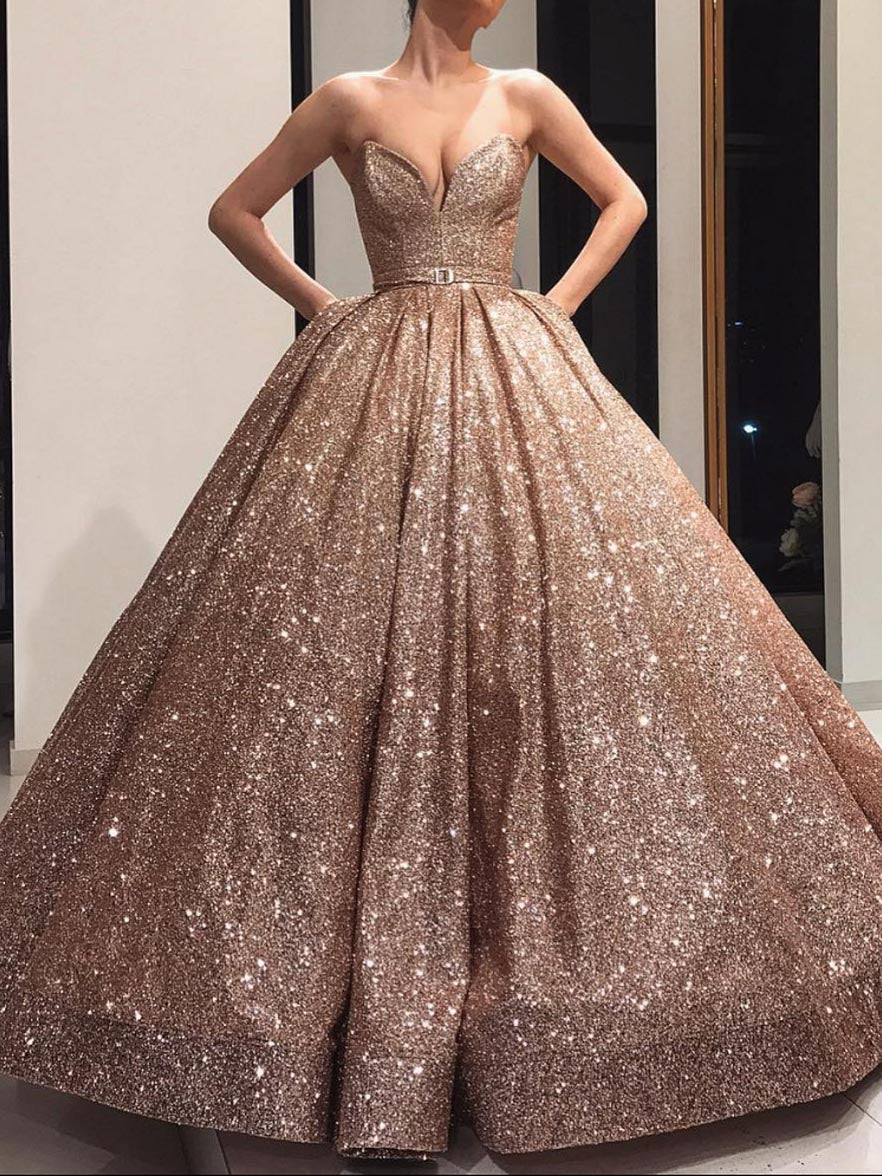 Robe de Bal Longue à Col en V et Longueur Au Sol avec Ceinture