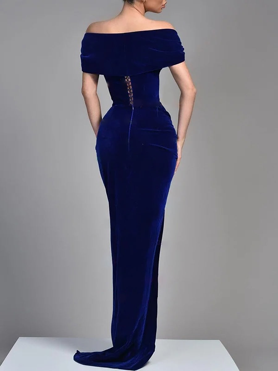 Robe de Bal Fourreau/Colonne à Épaules Dénudées et Longueur Au Sol
