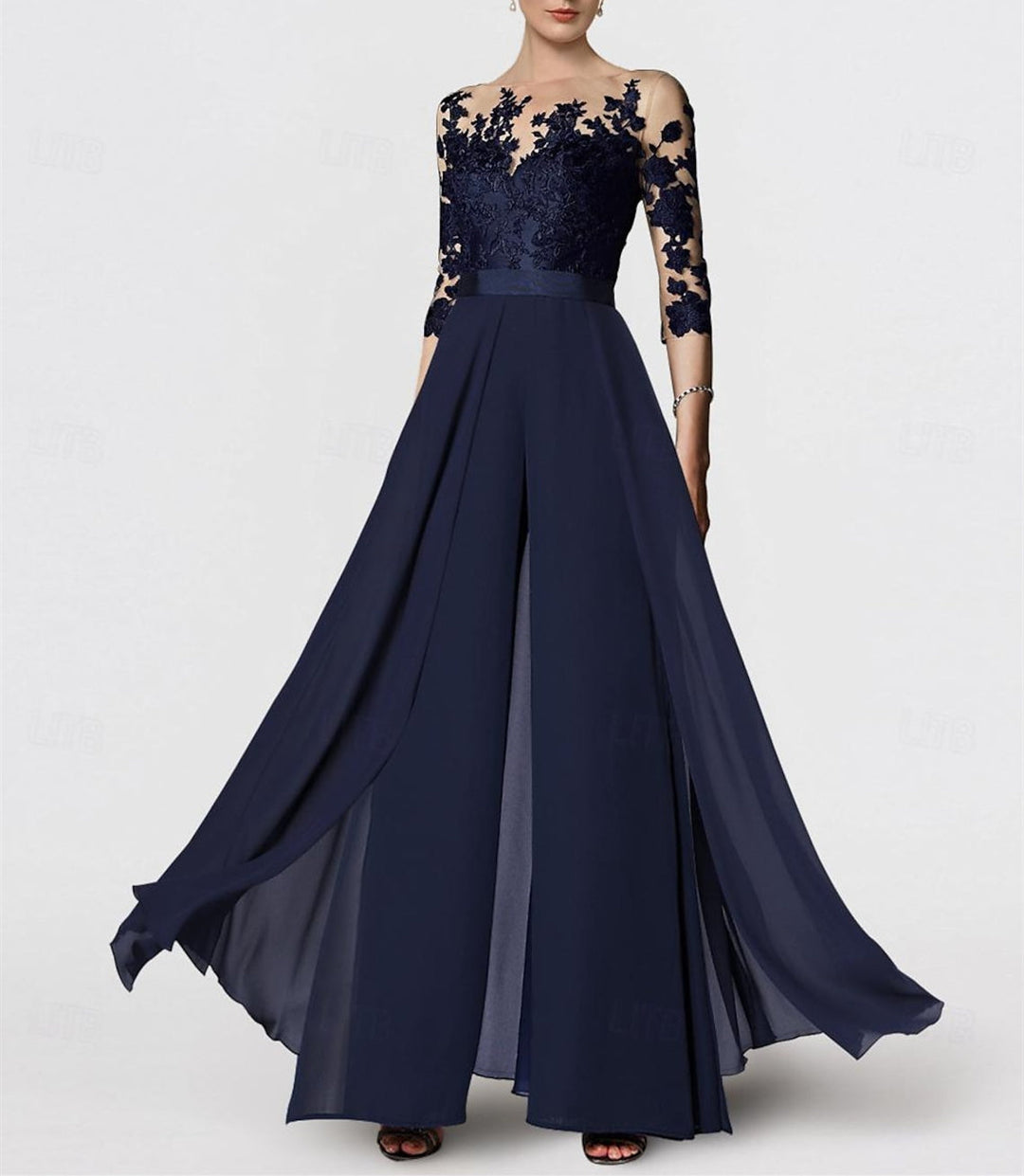 Ligne A/Princesse Collier Bijou 3/4 Length Sleeves La Longueur du Sol Plus TailleTailleurs-pantalons pour mère de la mariée avec Appliqué