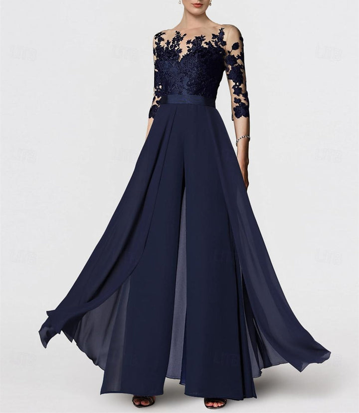 Ligne A/Princesse Collier Bijou 3/4 Length Sleeves La Longueur du Sol Plus TailleTailleurs-pantalons pour mère de la mariée avec Appliqué