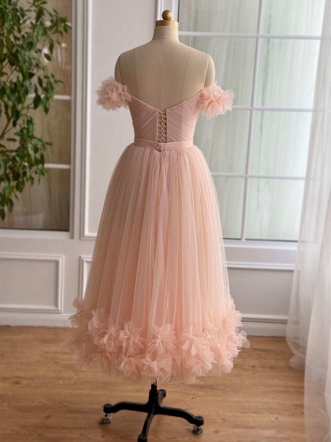 Robe de Bal Trapèze/Princesse à Épaules Dénudées et Longueur Cheville avec Fleurs Brodées