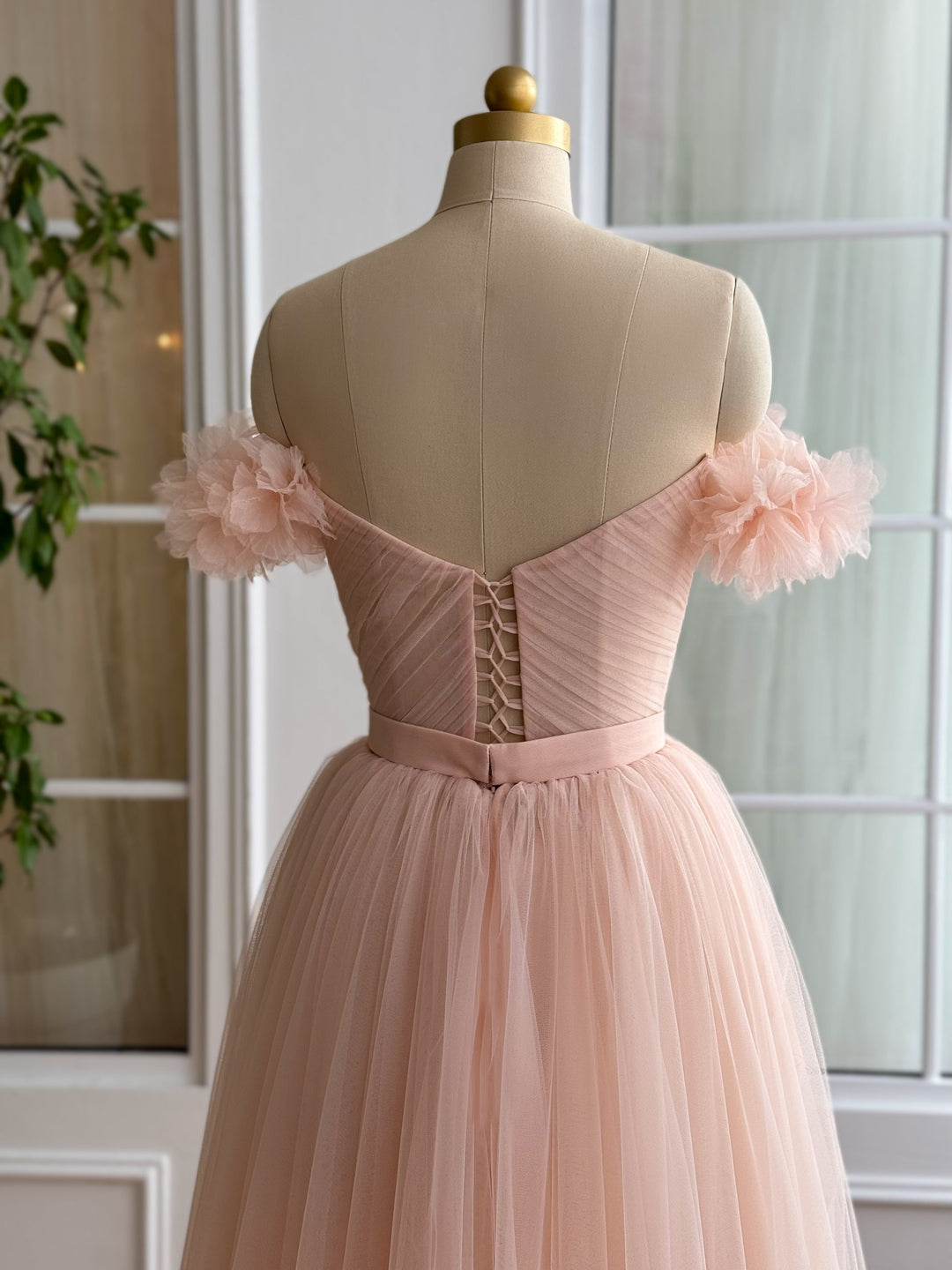 Robe de Bal Trapèze/Princesse à Épaules Dénudées et Longueur Cheville avec Fleurs Brodées