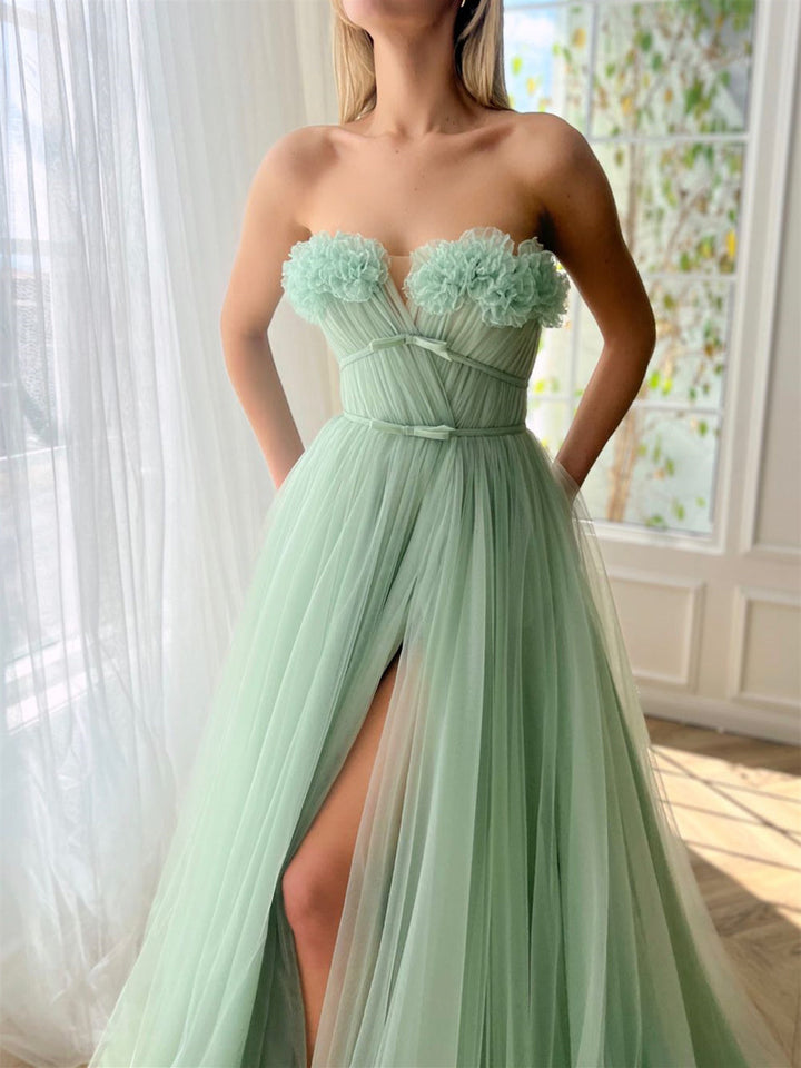 Robe de Bal Trapèze/Princesse Sans Bretelles à Décolleté en Cœur et Longueur Au Sol avec Fente