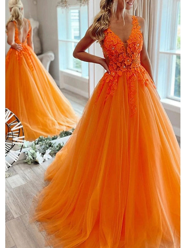 Robe de Bal Trapèze/Princesse à Col en V et Longueur Au Sol avec Plis et Perles