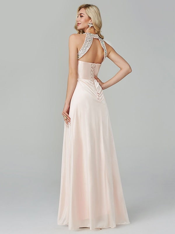 Robe de Bal Trapèze/Princesse Sans Manches, Col Licou, Longueur Au Sol, avec Cristaux