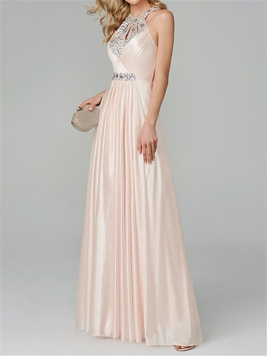 Robe de Bal Trapèze/Princesse Sans Manches, Col Licou, Longueur Au Sol, avec Cristaux