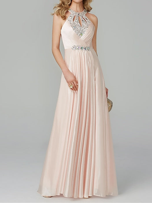 Robe de Bal Trapèze/Princesse Sans Manches, Col Licou, Longueur Au Sol, avec Cristaux