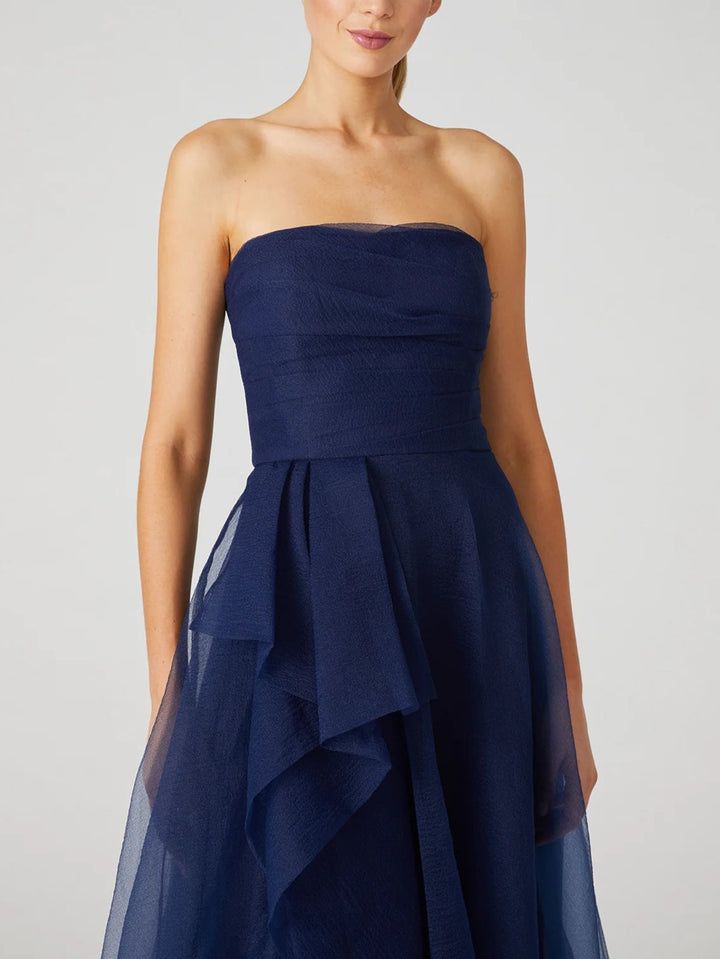 Robe de Soirée Trapèze/Princesse Sans Manches, Longueur Cheville, Sans Bretelles, avec Volants