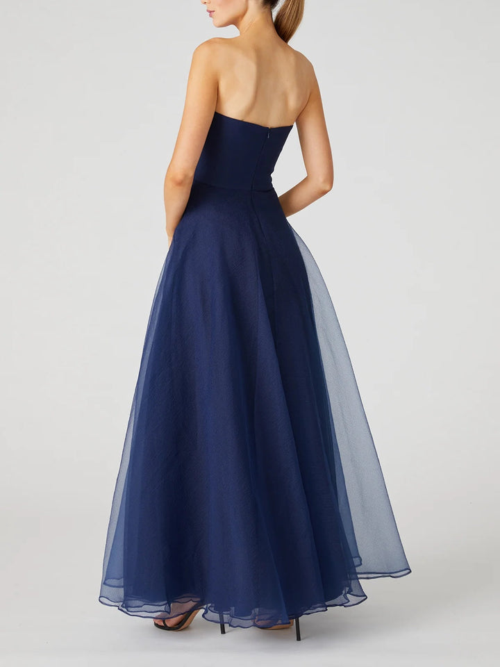 Robe de Soirée Trapèze/Princesse Sans Manches, Longueur Cheville, Sans Bretelles, avec Volants
