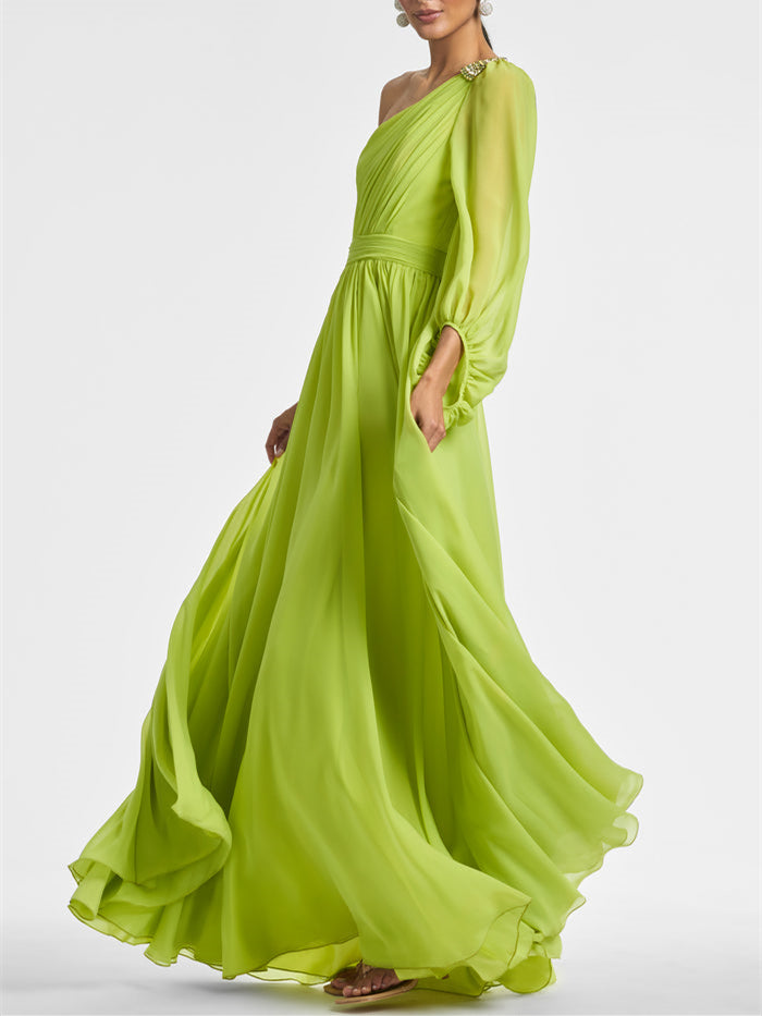 Robe de Soirée Trapèze/Princesse Asymétrique à Volants et Longueur Au Sol