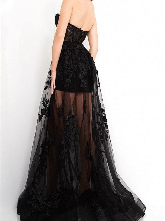 Robe de Soirée Longue Bustier Coupe Princesse avec Fleurs