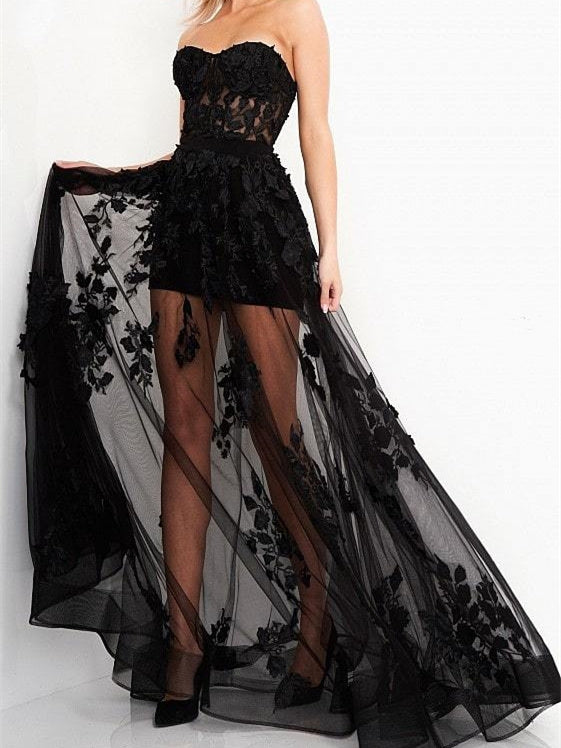 Robe de Soirée Longue Bustier Coupe Princesse avec Fleurs