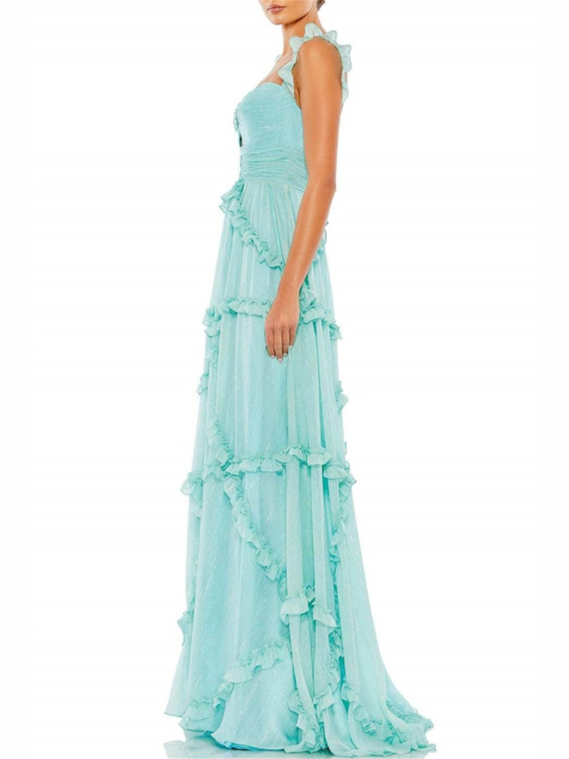 Robe de Soirée Longue à Bretelles Spaghetti de Forme A/Princesse
