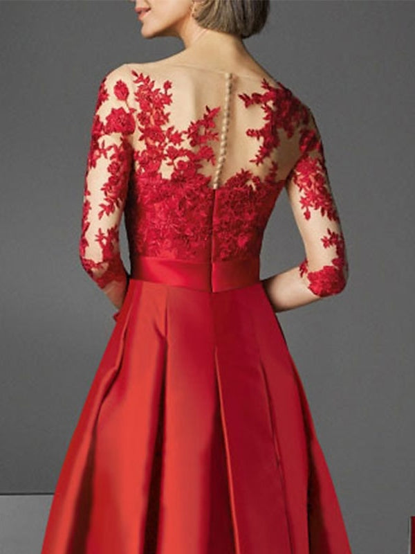 Robe de Cocktail Trapèze/Princesse à Encolure Illusion et Longueur Thé avec Nœud