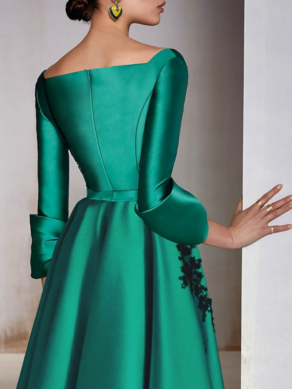 Robe de Cocktail Trapèze/Princesse à Manches 3/4 et Longueur Thé avec Appliques