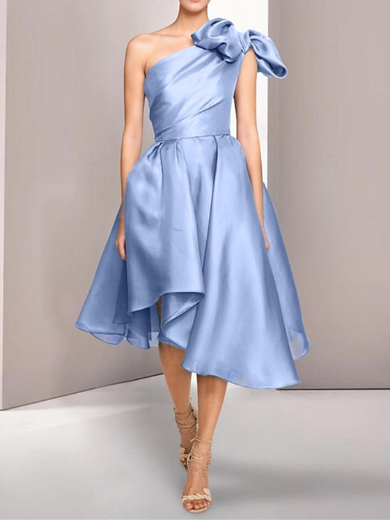 Robe de Cocktail Trapèze/Princesse Asymétrique Sans Manches, Longueur Thé, avec Fente