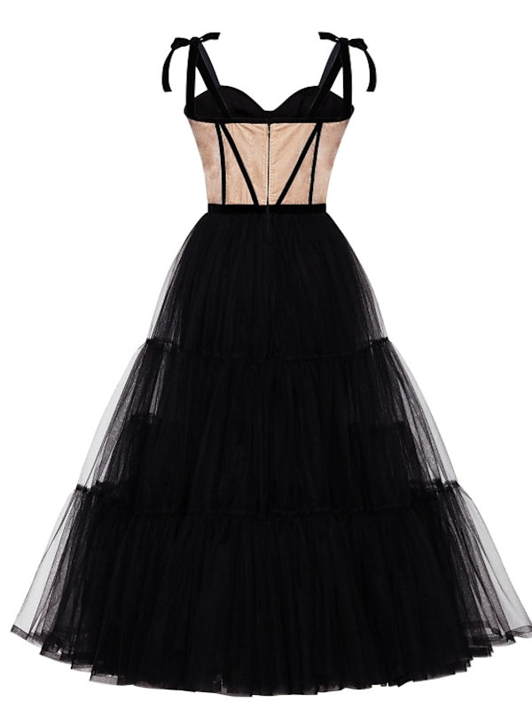Robe de Cocktail Trapèze/Princesse Longueur Thé avec Bretelles Spaghetti et Décolleté en Cœur
