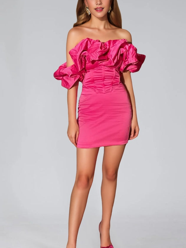 Robe Fourreau/Colonne à Épaules Dénudées Sans Manches, Courte/Mini, pour Soirée, Danse, Cocktail, Retour à la Maison, avec Volants