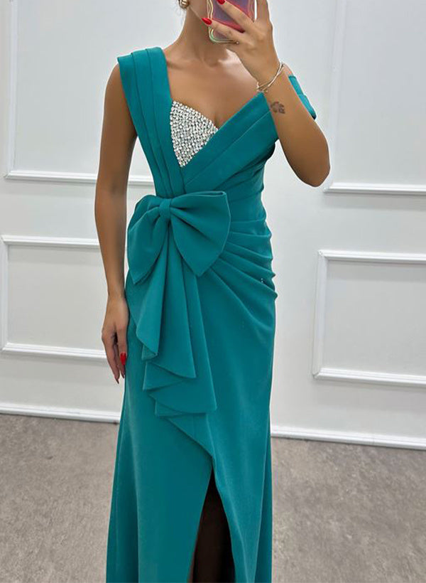 Robe de Mère de la Mariée Fourreau/Colonne à Traîne Courte Sans Manches en Satin Élastique avec Nœud(S)