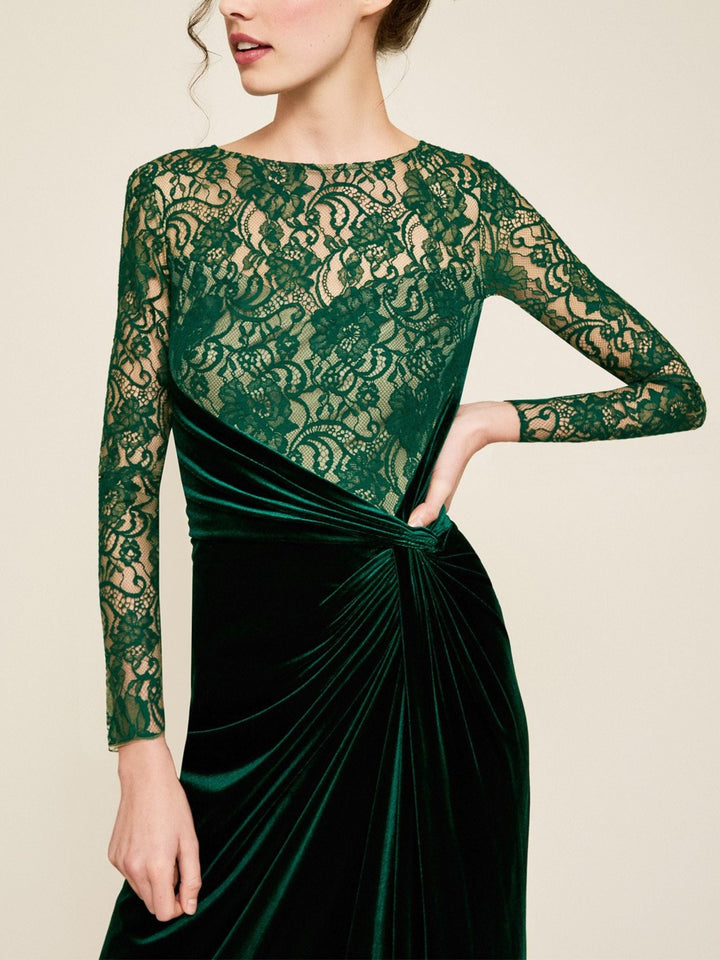Robe de Soirée Fourreau/Colonne à Manches Longues et Longueur Au Sol avec Dentelle