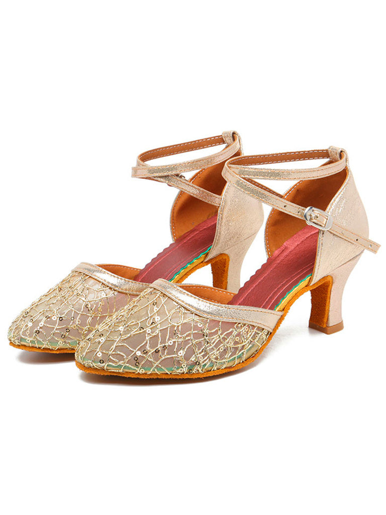 Chaussures de Danse pour Femmes avec Boucle en Strass, Talon Bas, Bout Rond, Chaussures de Fête