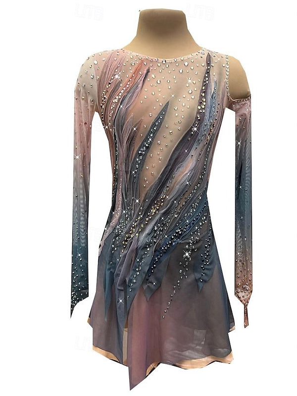 Robe de Patinage Artistique à Manches Longues pour Femmes et Filles