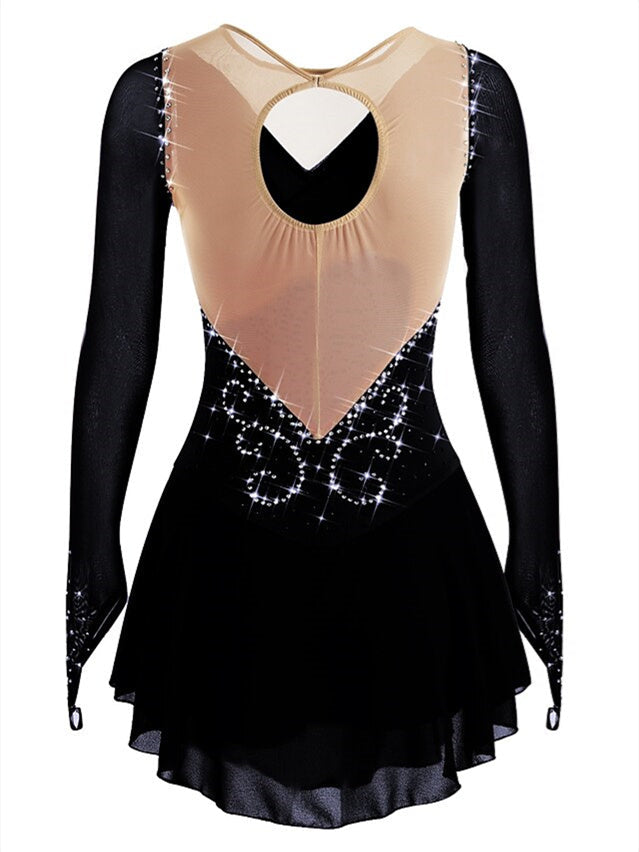 Robe de Patinage Artistique à Paillettes pour Femmes et Filles, Manches Longues, Robe de Danse de Patinage Sur Glace