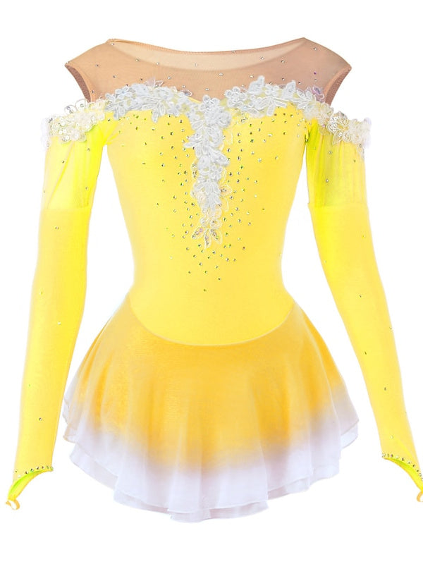 Robe de Patinage Artistique pour Femmes et Filles, Vêtements de Danse à Haute Élasticité, Robe de Patinage Sur Glace à Manches Longues