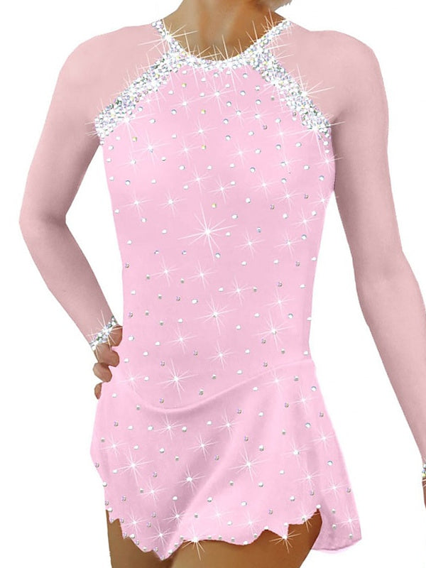 Robe de Patinage Artistique pour Femmes et Filles, en Maille de Glace, en Élasthanne, Cristal/Strass, Vêtements de Danse