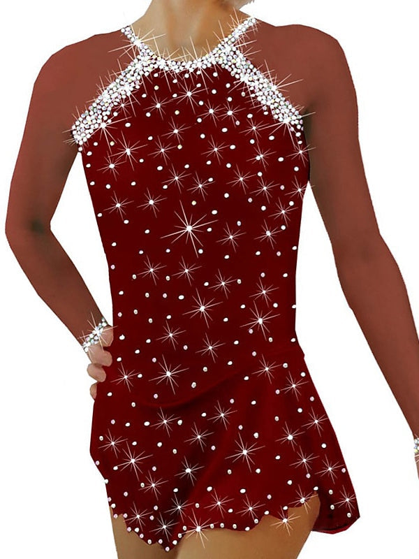 Robe de Patinage Artistique pour Femmes et Filles, en Maille de Glace, en Élasthanne, Cristal/Strass, Vêtements de Danse